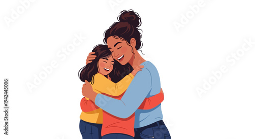 Woman Hugging Child Tenderly with Love.