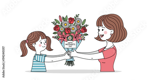 Woman Receiving Flowers from Young Girl.