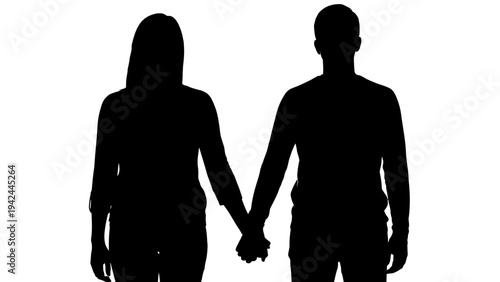 Couple Holding Hands Silhouette Back View.