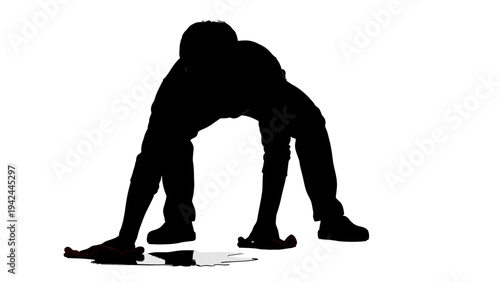 Man in bent over skating position.