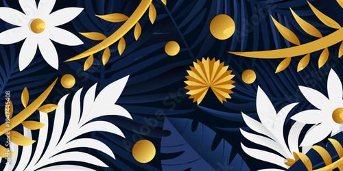 Abstract floral arrangement with golden accents against a dark background