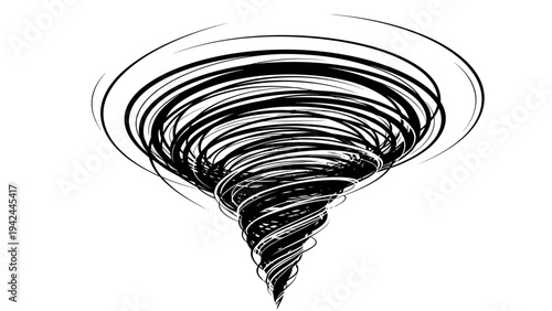 Tornado illustration in black and white.