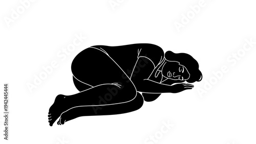 Woman in fetal position sleeping peacefully.