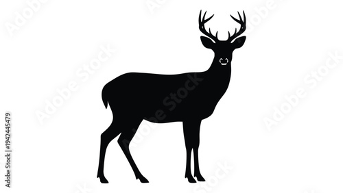 Silhouette of a majestic stag with large antlers against a white background