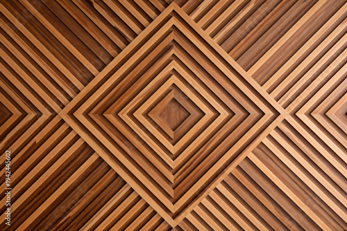 geometric wood pattern with interlocking diamond shapes formed by thin, parallel wooden strips, creating a rich, textured design in warm brown tones. vector illustrations