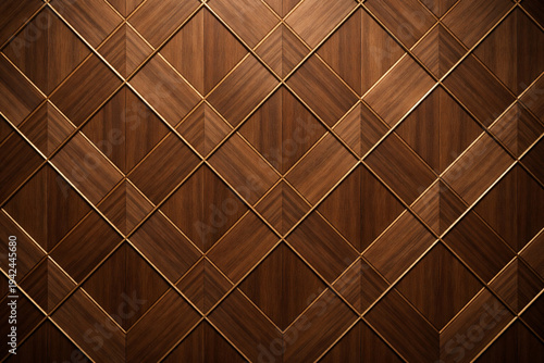 Geometric wood pattern with interlocking diamond shapes formed by thin, parallel wooden strips, creating a rich, textured design
