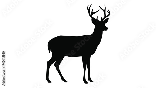 Silhouette of a majestic deer with large antlers depicted in a simple black design