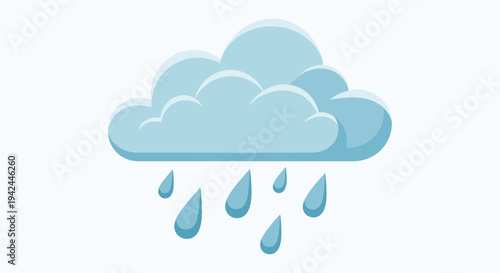 Cartoon rain cloud with falling blue raindrops illustration.