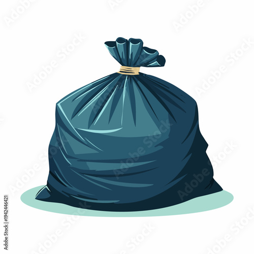Cartoon trash bag tied with rope on white background