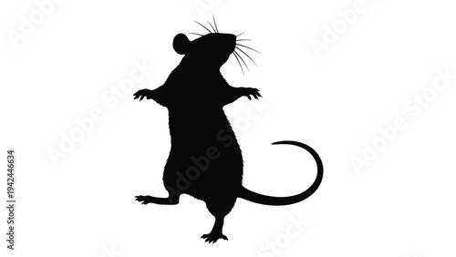 Silhouette of a standing rat with raised forepaws facing the viewer
