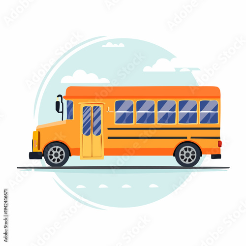 Classic yellow school bus with open door illustration