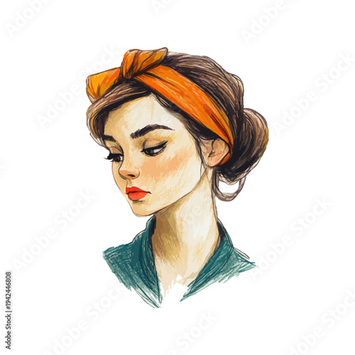 woman wearing headband hand drawn vector illustration
