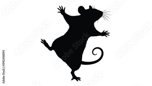 Silhouette of a mouse with arms raised appearing to dance or celebrate
