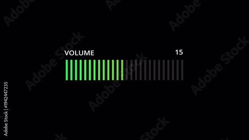 Volume Control Bar Animation on Transparent background,  Audio Level Meter Interface animated with alpha channel.