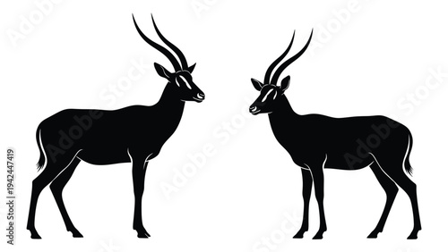 Two gemsbok facing each other depicted as a black and white vector illustration