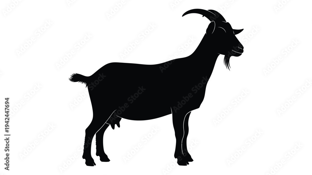 Fototapeta premium Silhouette of a male goat standing in profile against a white background