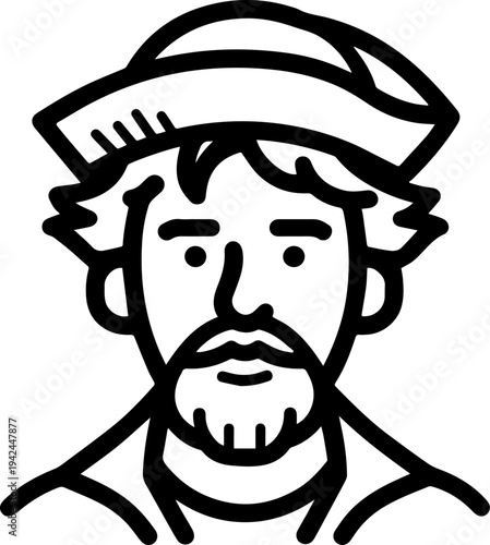 Hand Drawn Male Pirate Black and White Avatar Illustration in Minimal Line Art Style Design