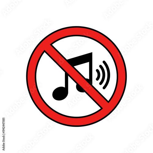 No Sound or Music Prohibition Symbol Icon for Quiet Zones