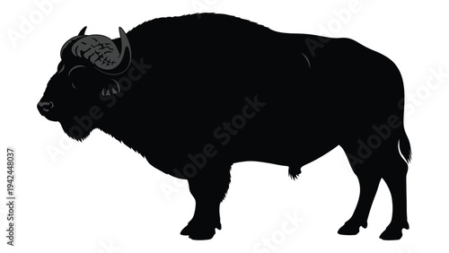 Silhouette of a majestic bison standing in profile against a white background