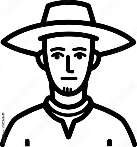 Hand Drawn Male Pirate Black and White Avatar Illustration in Minimal Line Art Style Design