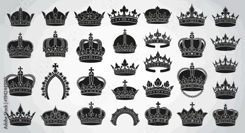 Collection of black silhouette royal crowns and tiaras