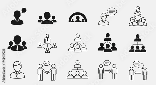 Collection of diverse people group and communication business icons