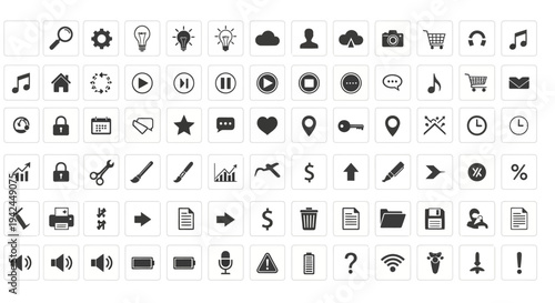 Collection of essential universal UI UX web app icons
