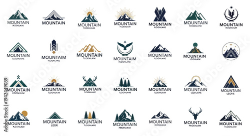 Collection of mountain logo designs for outdoor and adventure brands