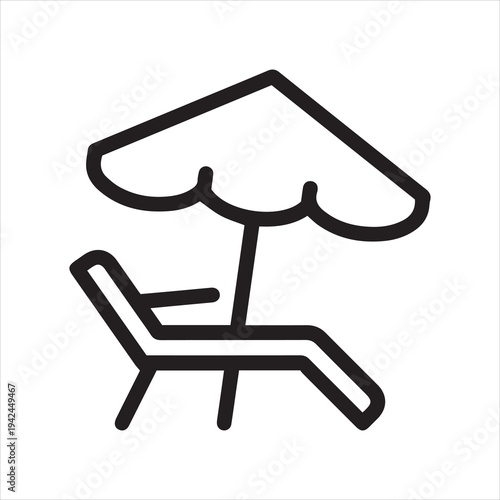 Beach, relax, resort outline icon. Line sign deckchair sunbed and sun umbrella. Vector isolated pictogram for web and app on white background editable stroke.