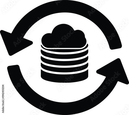 Vector cloud database backup and synchronization icon concept simple silhouette design
