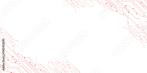 Vector Technology connected red lines and dots with electronics elements on tech bg.