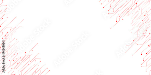 Vector Technology connected red lines and dots with electronics elements on tech bg.