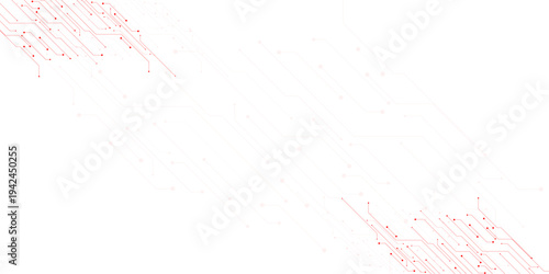 Vector Technology connected red lines and dots with electronics elements on tech bg.