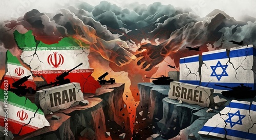 USA, Iran and Israel flag together