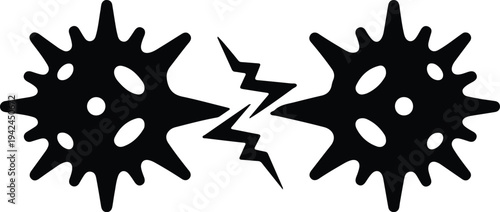 Vector germ virus bacteria cells clashing thunderbolt symbol silhouette design