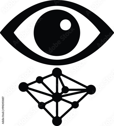 Vector human eye observing abstract interconnected network data analysis silhouette design