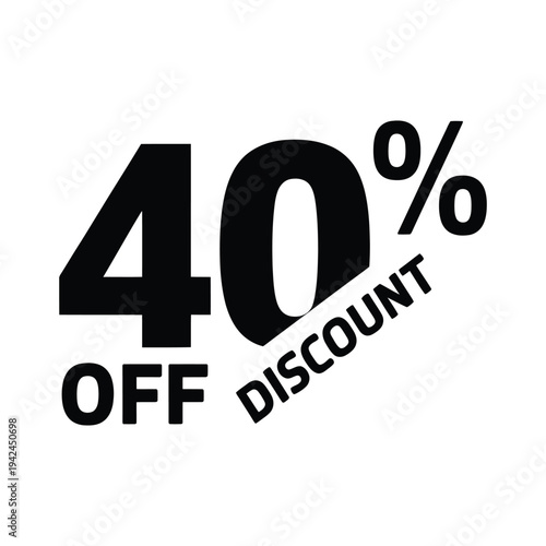 Forty percent off discount black icon on transparent background, simple element on chess board backdrop