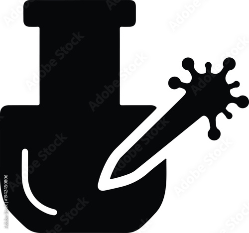 Vector laboratory flask with virus cell for medical science silhouette design