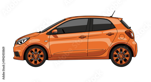 Orange compact hatchback car shown in side profile with sporty design and urban styling.