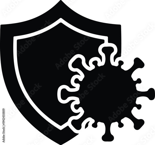 Vector medical shield protecting against virus pathogen cell silhouette design