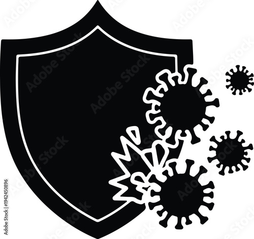 Vector medical shield protecting against virus infection immunity healthcare concept silhouette design