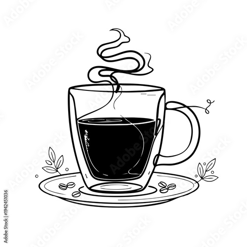 Continuous Line Drawing Cup of Coffee or Tea – Minimal One Line Drink Vector