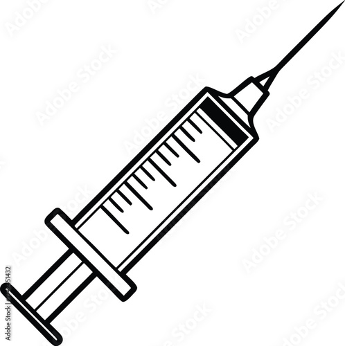 Medical Syringe with Needle and Measurement Markings Healthcare and Medical Concept Line Art Illustration