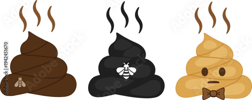 Cartoon poop emoji collection funny poop characters vector set smelly waste illustration humorous toilet symbol isolated design