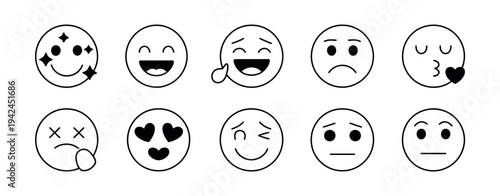Doodle Emoji Face Icon Set Featuring Hand Drawn Sketch Style Emoticons Happy Sad Smile Comic Line Mood Vector Illustration