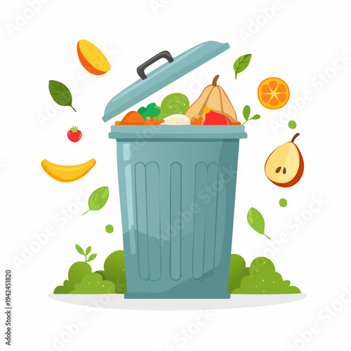 Compost bin with organic food waste and garden scraps