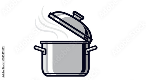 Cooking pot with steam and open lid illustration