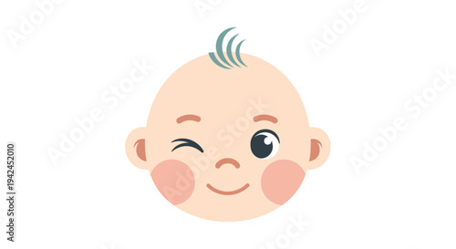 Cute baby boy face winking and smiling flat design