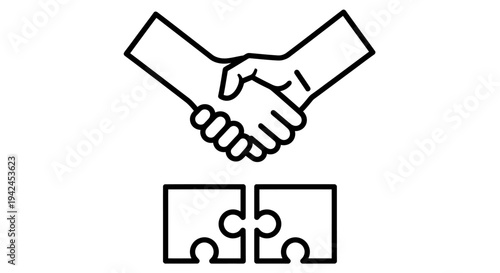 Collaboration and Partnership Icon Showing Handshake and Puzzle Pieces for Teamwork.