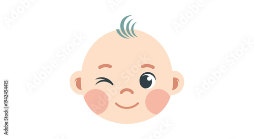Cute baby boy face winking and smiling flat design
